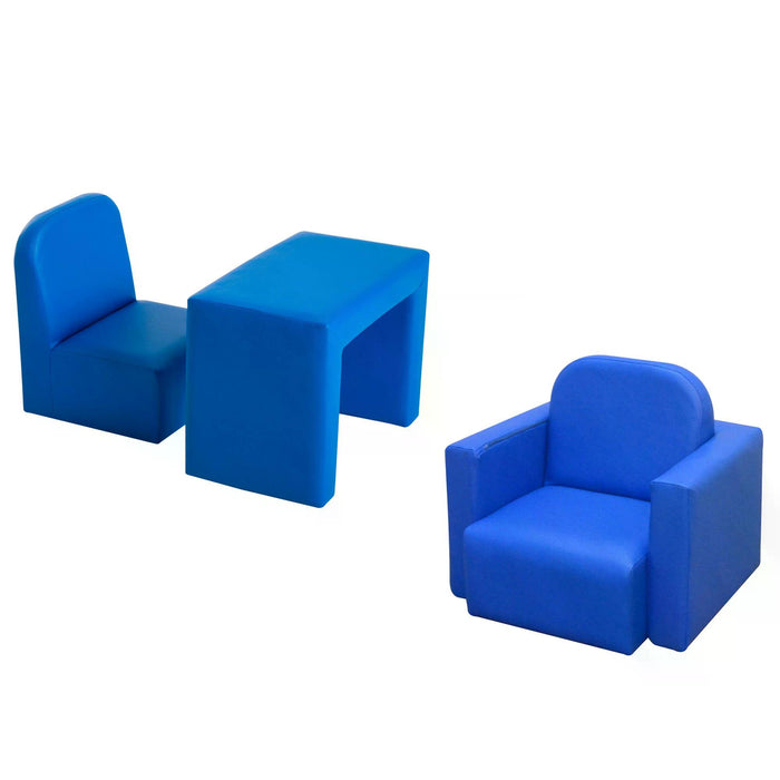 Kids Mini Sofa 3-in-1 - Multi-Functional Table and Chair Set, Children's Armchair Seat for Relaxation and Play - Ideal for Girls and Boys, Playroom Furniture in Chic Blue