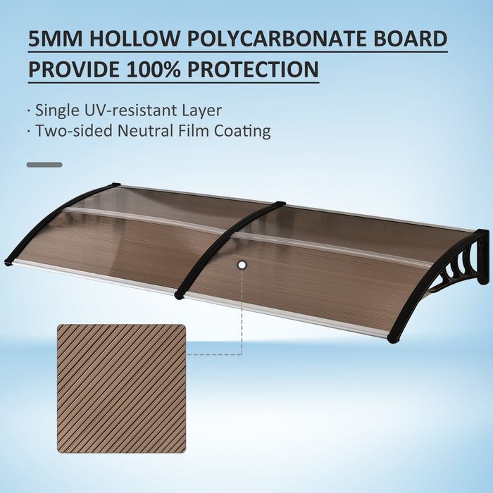 Curved Door Window Awning Canopy - 75x195 cm UV & Weather Resistant Polycarbonate Shelter - Brown, for Outdoor Patio & Entrance Protection
