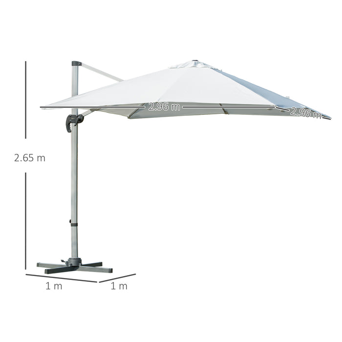 3M Cantilever Roma Parasol - Aluminium Frame 360° Rotating Hanging Sunshade with Cross Base - Ideal Outdoor UV Protection for Patio, Garden or Poolside