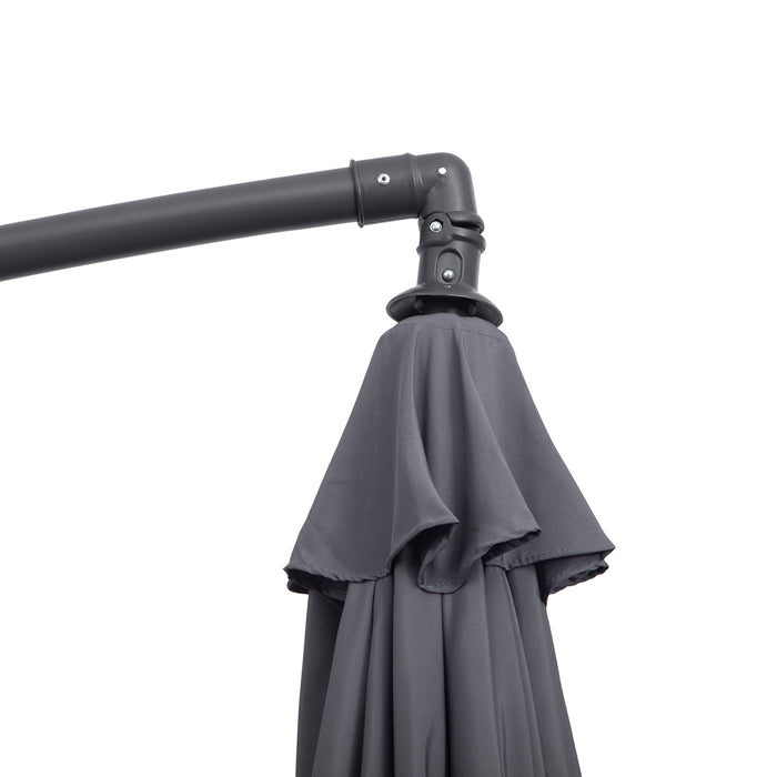 Garden Banana Parasol Cantilever Umbrella - Grey 3m Outdoor Sun Shade with Crank Handle and Cross Base, 8 Ribs - Ideal for Patio, Relaxation, and UV Protection