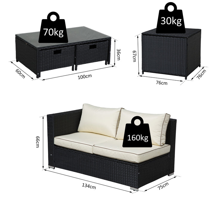 4-Seater Rattan Garden Furniture Set - Patio Sofa with Storage, Coffee Table & Corner Sofa - Perfect for Outdoor Entertaining and Relaxation