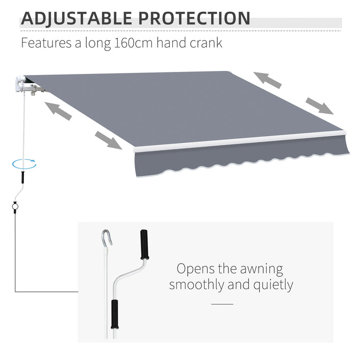 Retractable 4m x 3m Garden Patio Awning - Manual Sun Shade Shelter in Grey - Ideal Outdoor Canopy for Deck Protection and Comfort