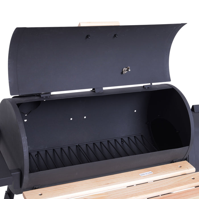 Portable Charcoal Barbecue Grill with Offset Smoker - Handy Shelves, On-lid Thermometer for Precise Cooking - Ideal for Outdoor Gatherings and Garden BBQs