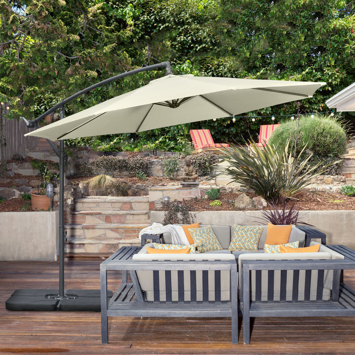 Banana Cantilever Umbrella with Crank Handle - 3m Beige Sun Shade Garden Parasol with Cross Base - Convenient Outdoor UV Protection for Patio, Deck, Poolside