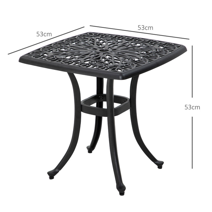 Cast Aluminium Square Bistro Table - Outdoor Side Table with Umbrella Hole, Garden Furniture - Perfect for Balcony & Poolside Lounging