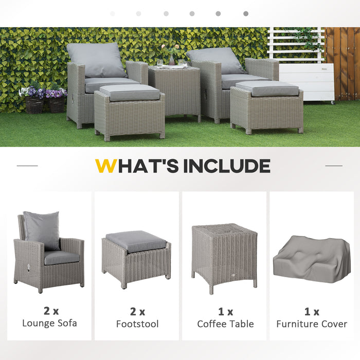 2-Seater Rattan Patio Lounge Set - Outdoor Furniture with Sofa, Footstool, and Cooler Bar Coffee Table - Weather-Resistant Olefin Cushioned Conversation Kit for Garden & Deck Entertainment