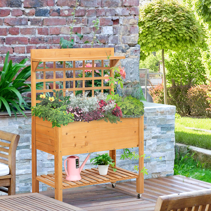 Elevated Wooden Planter for Garden - Raised Bed for Flowers, Herbs, and Vegetables with 2 Storage Shelves - Ideal for Outdoor Gardening and Space Efficiency