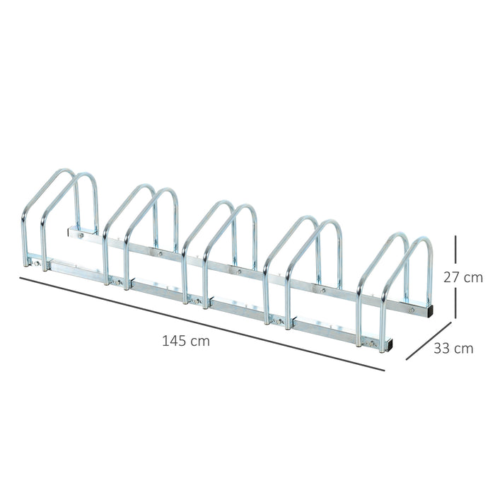 Bike Stand - Sturdy 5-Slot Silver Parking Rack for Floor or Wall Mounting, Secure Bicycle Storage Solution - Ideal for Organizing Garage Space & Protecting Cycles