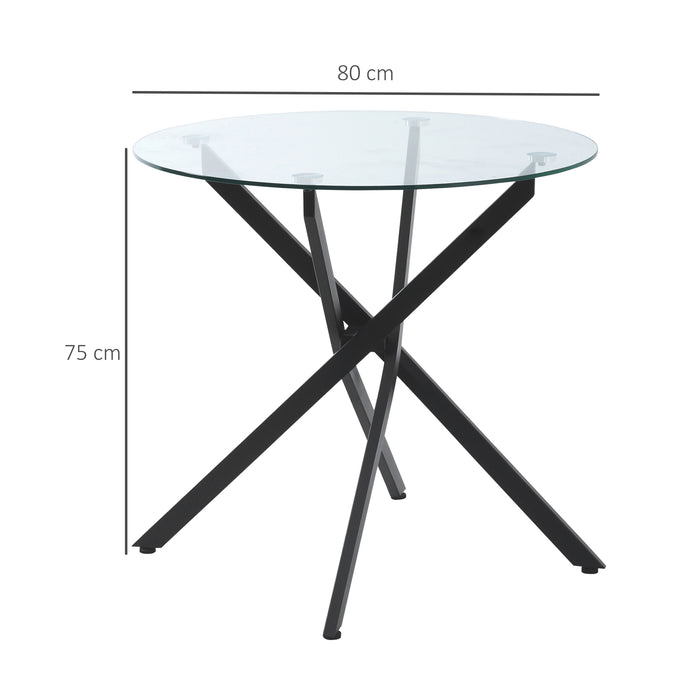 Clear Tempered Glass Top Side Table - Round, Metal-Legged Modern Dining Furniture - Ideal for Dining Room and Living Room Spaces