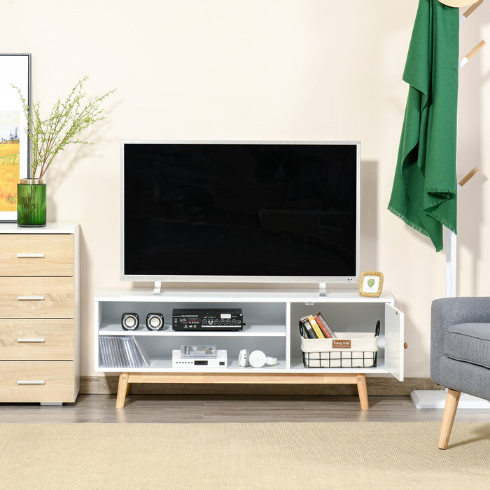 Modern White TV Stand - Accommodates up to 50'' Flat Screens, Storage Shelves & Door - Ideal Entertainment Center for Living Room or Bedroom