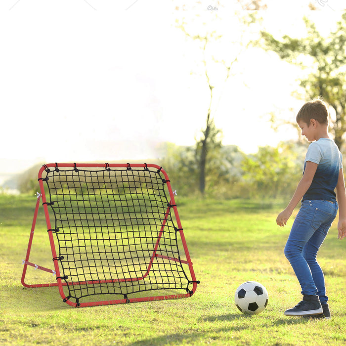 Rebounder Net with PE Mesh and Metal Frame - 96 x 80 x 96 cm Football and Training Net in Red and Black - Ideal for Skill Improvement and Coordination