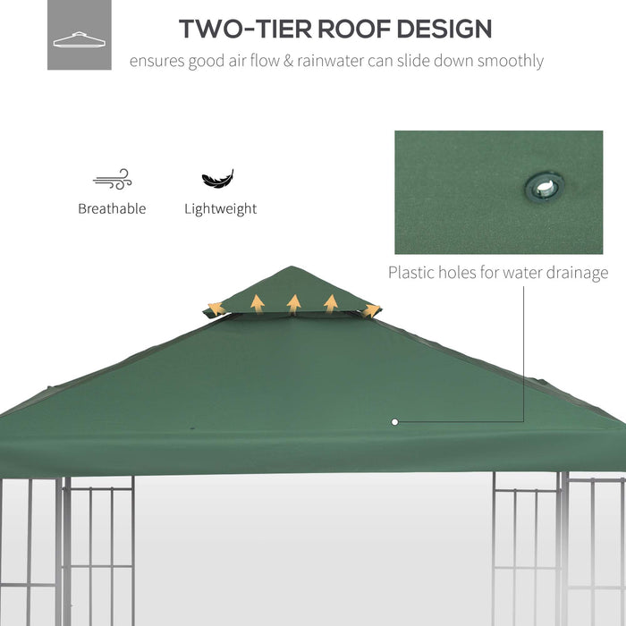 Gazebo Top Cover 3x3m - Double Tier Canopy Replacement, Pavilion Roof, Dark Green - Ideal for Outdoor Shelter and Garden Enhancement