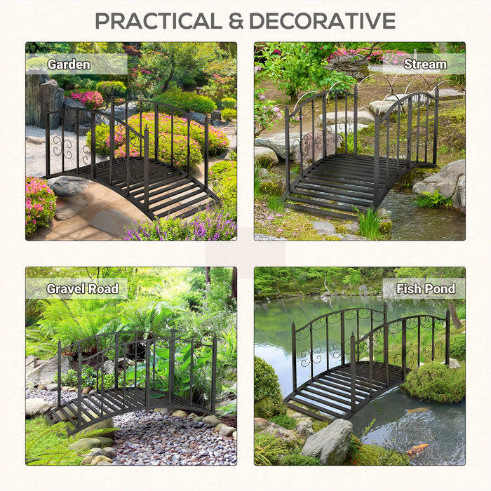 Metal Scrollwork Garden Bridge - 1.2M Decorative Arch Walkway in Black - Enhances Garden Paths and Walkways