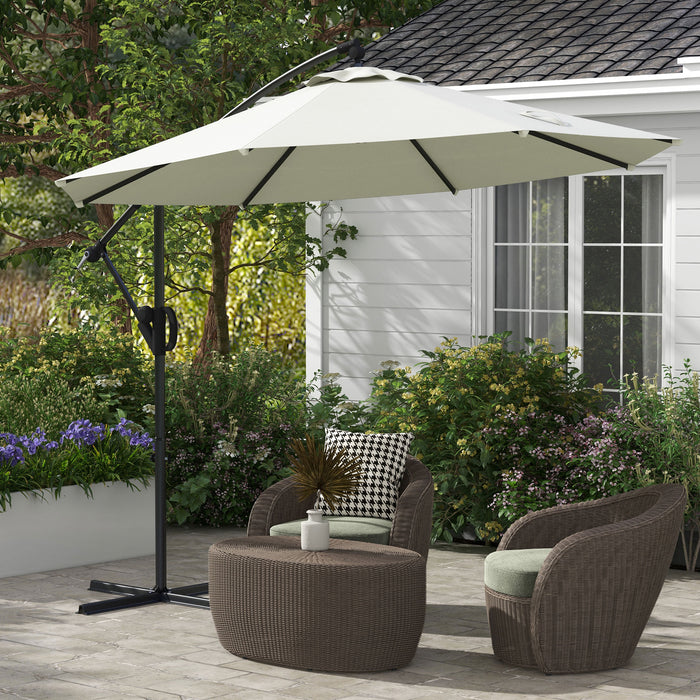 Cantilever Parasol with Cross Base - Banana-Shaped Patio Umbrella with Crank, Tilt Function, and 8 Ribs - Ideal for Outdoor Pool, Garden, and Balcony Use in Cream Color