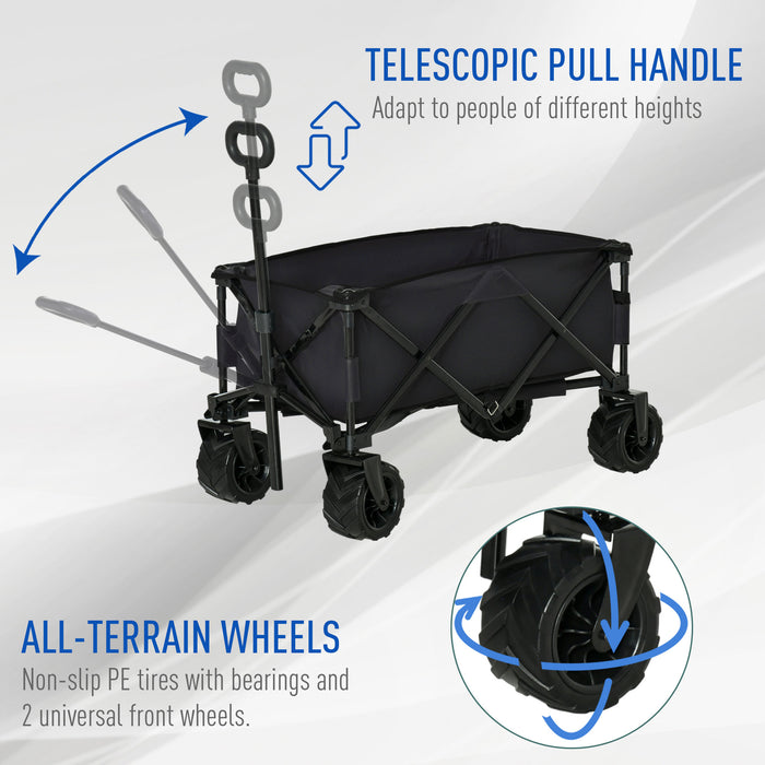 Outdoor Folding Utility Wagon - Heavy-Duty Cargo Cart with Wheels and Handle - Versatile Transport for Camping, Beach Trips, and Garden Hauling