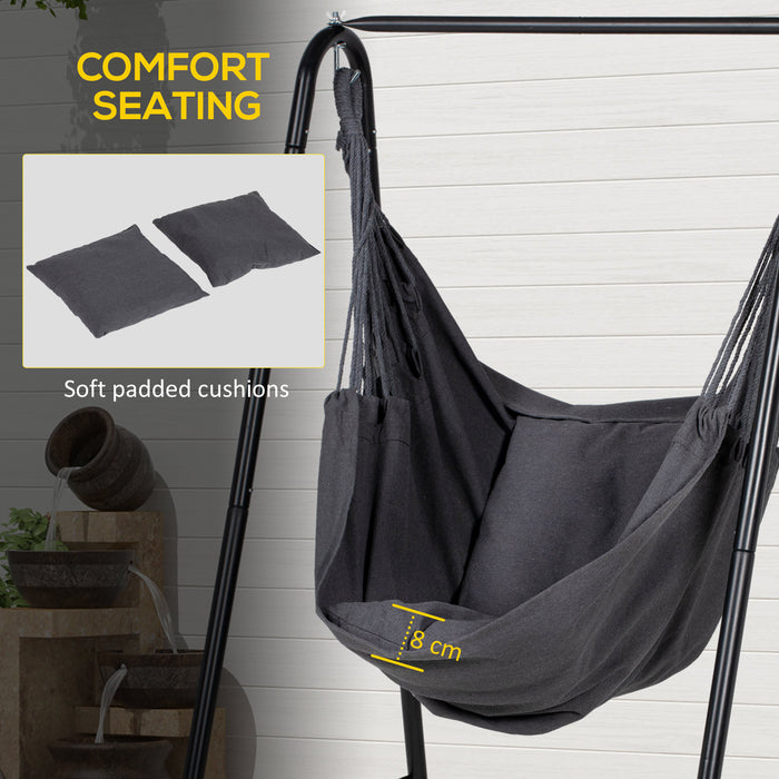 Comfortable Hanging Hammock Chair with Sturdy Stand - Dark Grey Swing Chair with Plush Cushion - Ideal for Indoor Relaxation and Patio Lounging