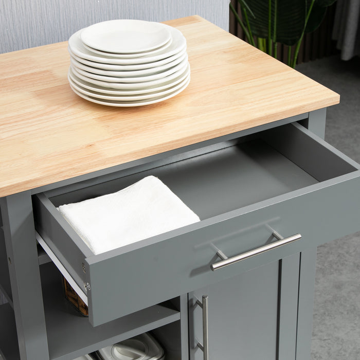 Compact Rolling Kitchen Utility Cart - Open Shelf & Storage Drawer, Grey - Ideal for Dining Room & Small Kitchen Organization