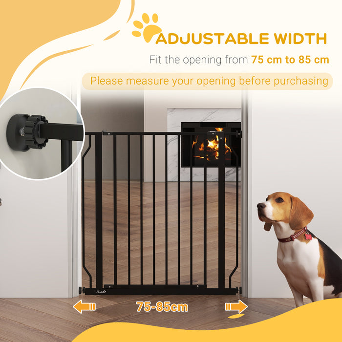 Extra Wide Dog Safety Gate with Walk-Through Door - Ideal Barrier for Doorways, Hallways, Stairs - Pet-Friendly Home Solution in Black