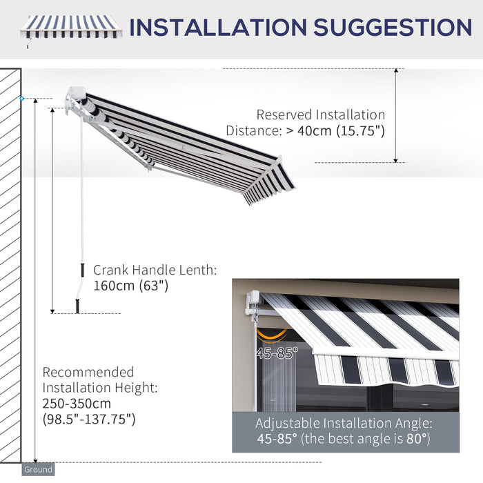 Manual Retractable Awning 2.5m x 2m - Blue and White Striped Sun Shade Shelter for Outdoor Patio - Garden Deck Protection With Winding Handle