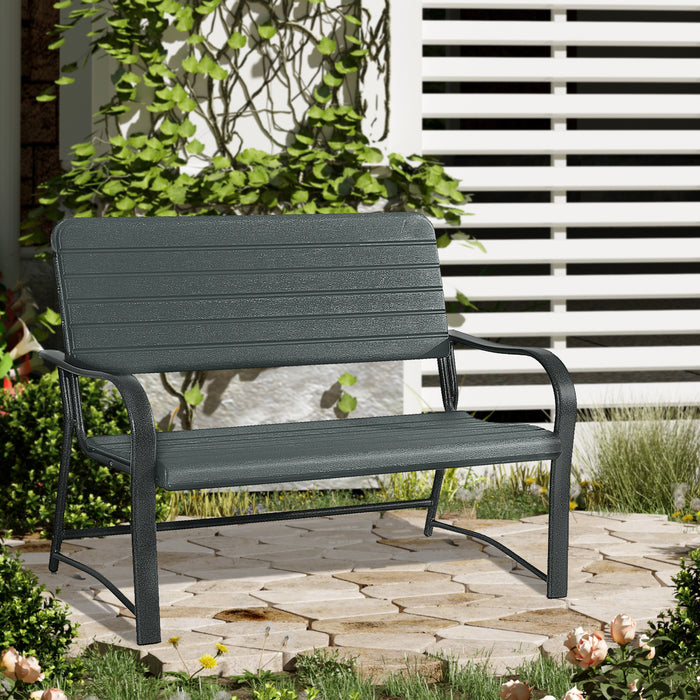 Double Seat Outdoor Bench - Romantic Garden Love Chair in Dark Green - Ideal for Couples' Patio Retreat