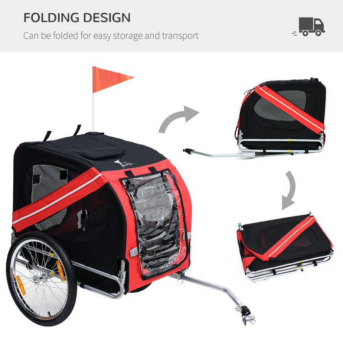 Bicycle Pet Trailer for Dogs - Foldable Carrier with Steel Frame and Stroller Conversion, Red & Black - Ideal for Pet Travel & Outdoor Adventures