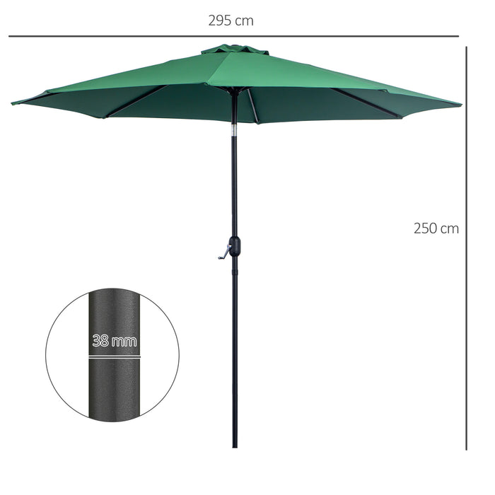 Tilting Parasol Garden Umbrella - Outdoor Sun Shade with 8 Ribs, Tilt, and Crank Handle in Green - Ideal for Balcony, Bench & Garden Areas