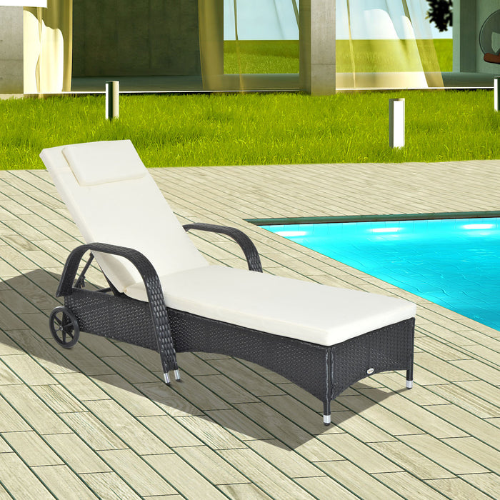 Rattan Sun Lounger - Adjustable Recliner Bed with Wicker Weave and Headrest for Patio - Ideal for Outdoor Relaxation and Comfort, Black