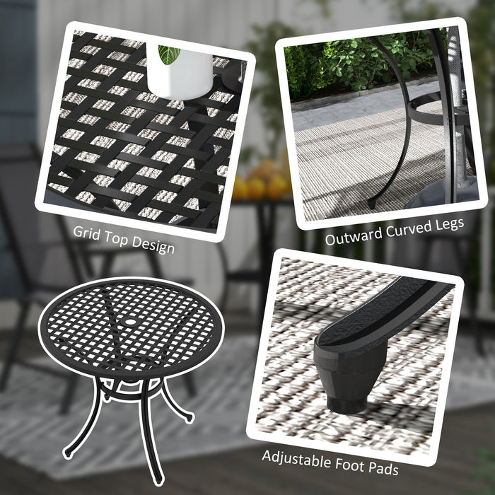 Cast Aluminium Bistro Table - 85cm Round Garden Table with Umbrella Hole, Patio Furniture - Ideal for Balcony & Poolside Settings, Black Finish