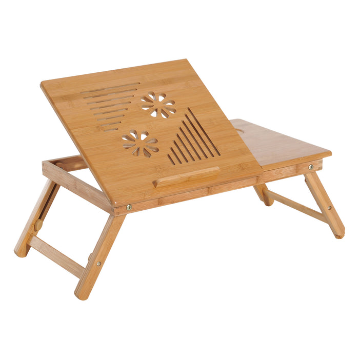 Portable Bamboo Laptop Desk - Foldable Design with Built-In Drawer - Ideal for Home Office and Travel Convenience