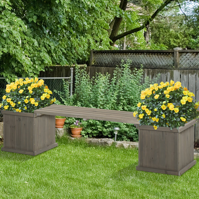 Wooden Garden Planter-Bench Combo - Elevated Grey Raised Bed for Patio or Park - Stylish Seating & Gardening Solution 176x38x40 cm