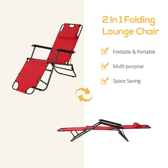 Foldable Sun Loungers with Adjustable Back - Outdoor Reclining Garden Chairs with Pillow and Armrests in Vibrant Red - Perfect for Patio Relaxation and Sunbathing