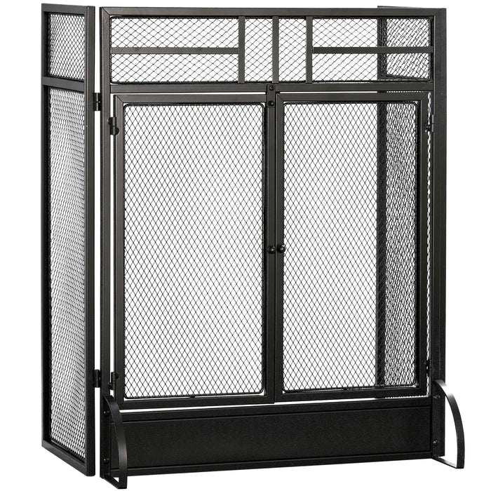 Freestanding Metal Mesh 3-Panel Fireplace Screen with Access Door - Spark Guard Safety Barrier - Protects Home & Family from Sparks and Embers