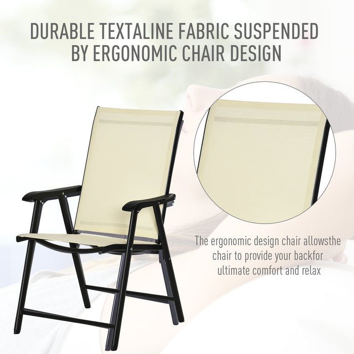 Set of 4 Beige Folding Chairs - Metal Frame & Breathable Mesh Seat for Garden and Patio - Ideal for Outdoor Dining and Park Gatherings