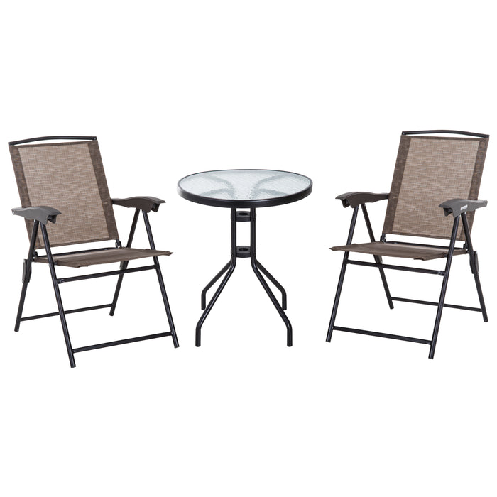 3-Piece Patio Bistro Set with Adjustable Chairs - Includes 2 Foldable Metal Chairs & Tempered Glass Table - Ideal for Outdoor Relaxation and Garden Spaces, Brown