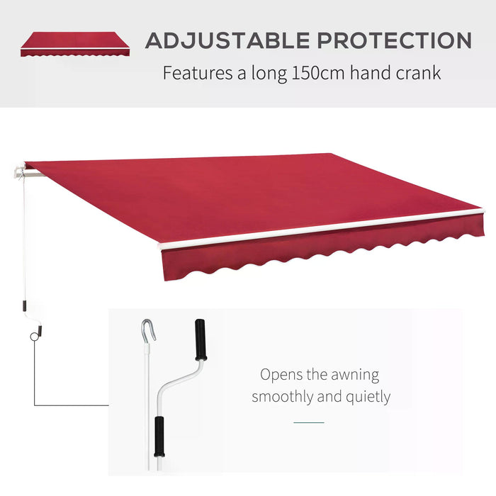 Retractable Manual Awning 4x2.5m - Garden Patio Sun Shade Canopy, Wine Red with Fittings and Crank Handle - Ideal Outdoor Shelter for Windows and Doors