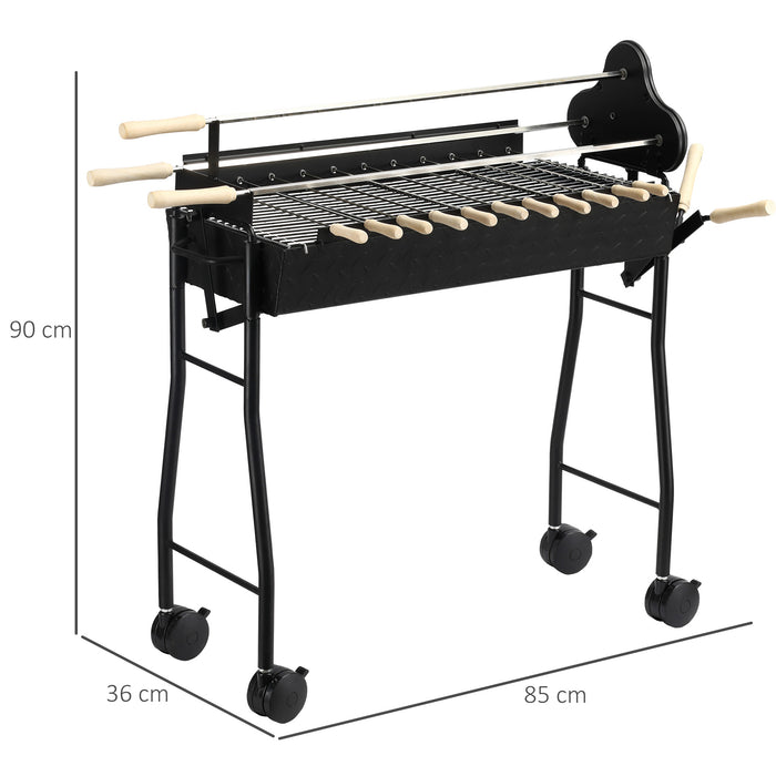 Charcoal Trolley BBQ - Outdoor High-Temperature Powder-Coated Grill with Wheels, 85x36x90cm - Ideal for Garden Barbecue Cooking