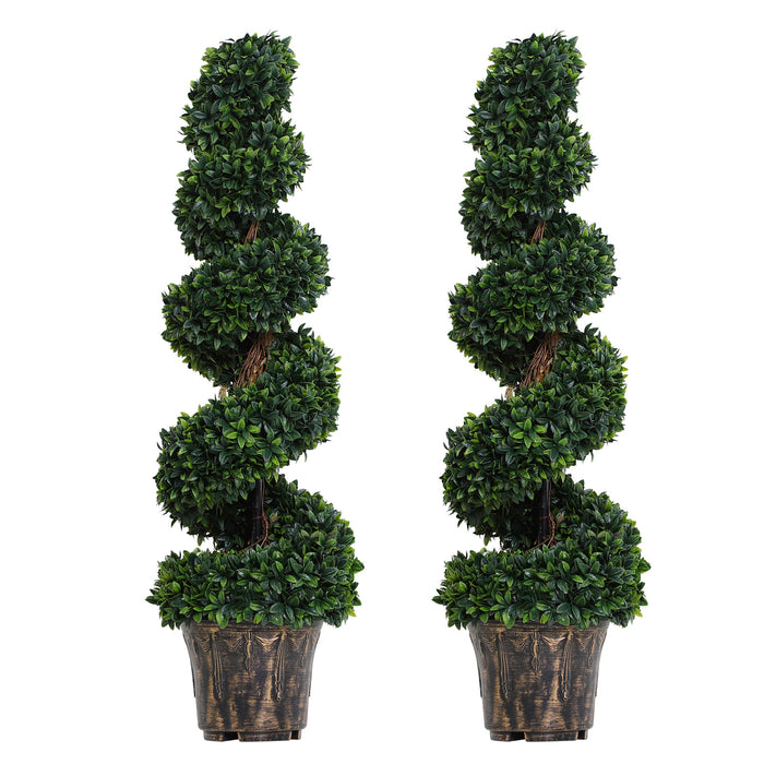 Artificial Boxwood Spiral Topiary Trees - Set of 2 Potted Decorative Plants, 120cm Height - Ideal for Indoor & Outdoor Home Decor