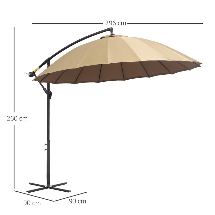 Cantilever Shanghai Parasol - 3m Beige Banana Sun Umbrella with Crank Handle, 18 Ribs, Cross Base - Ideal for Garden & Outdoor Shade Solutions