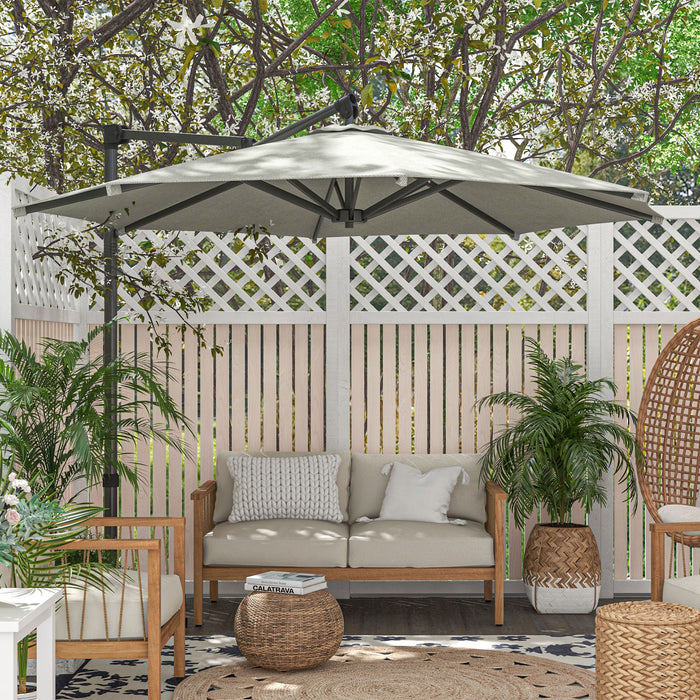 Cantilever Banana Parasol with Cross Base - 360° Rotating Beige Patio Umbrella, Crank Handle and Tilt Function - Ideal for Sun Shade and Outdoor Comfort