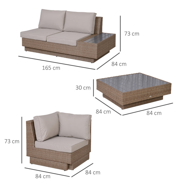 5-Seater Rattan Garden Set - Outdoor Sectional Corner Sofa with Coffee Table, Wicker Weave Design - Ideal for Conservatories, with Armrest Cushions in Beige