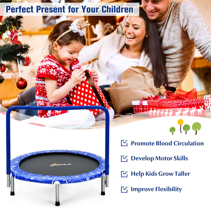 Child's Folding Trampoline - Padded Edge Cover, Full Covered Handle, In Blue - Ideal for Safe and Fun Indoor Playtime