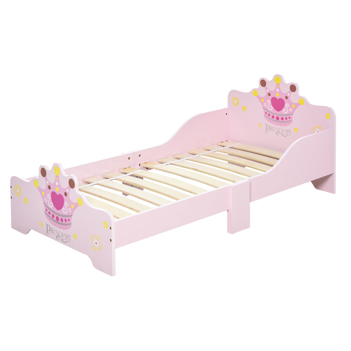 Princess-Themed Wooden Toddler Bed - Crown Motif with Safety Rails, Easy Clean Design - Ideal for Girls Aged 3-6, Charming Pink Gift