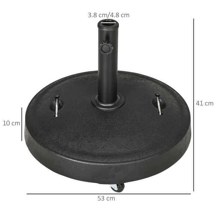 Resin Garden Umbrella Stand with Mobility Features - Wheeled Parasol Base with Retractable Handles for Easy Transport, Fits Φ38-Φ48mm Poles - Durable Outdoor Accessory for Shade Stability