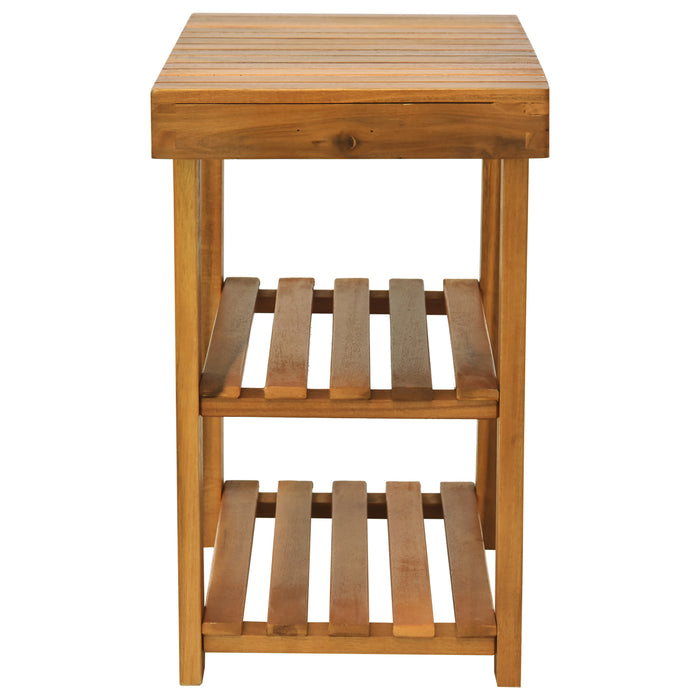 Acacia Wood Shoe Bench with 3 Tiers - Space-Saving Footwear Organizer and Hallway Shelf - Ideal for Entryways, Bedrooms, and Living Rooms