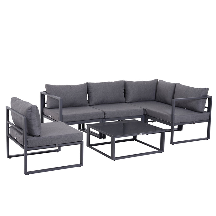 Outdoor Aluminum Sectional Sofa Set - 6Pcs Conversation Furniture with Cushions - Patio Lounging & Entertainment Comfort