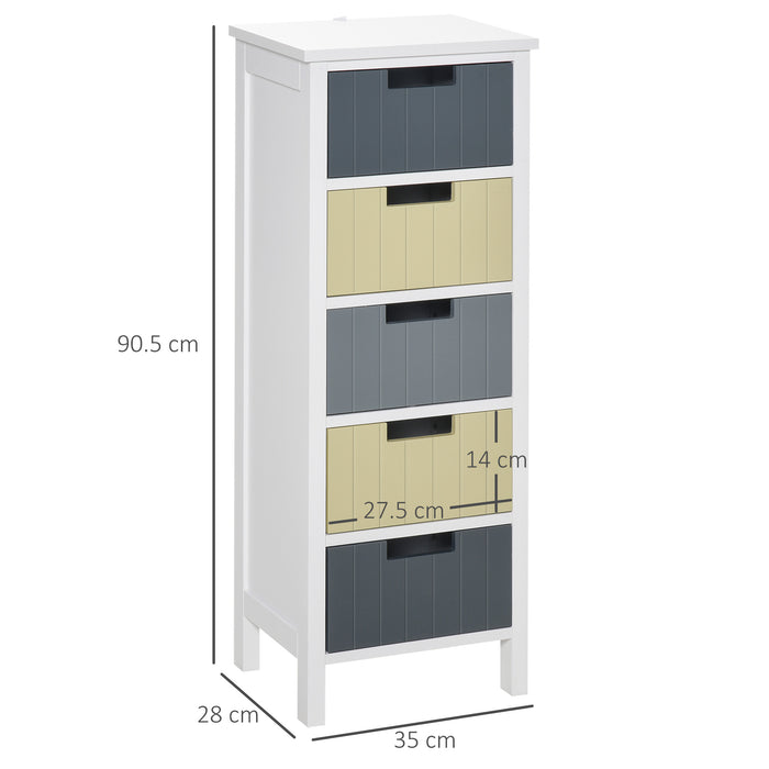 Tall 5-Drawer Dresser Storage Tower - Detachable Fabric Drawers with Sturdy Wood Top - Space-Saving Organizer for Bedroom, Nursery, or Hallway