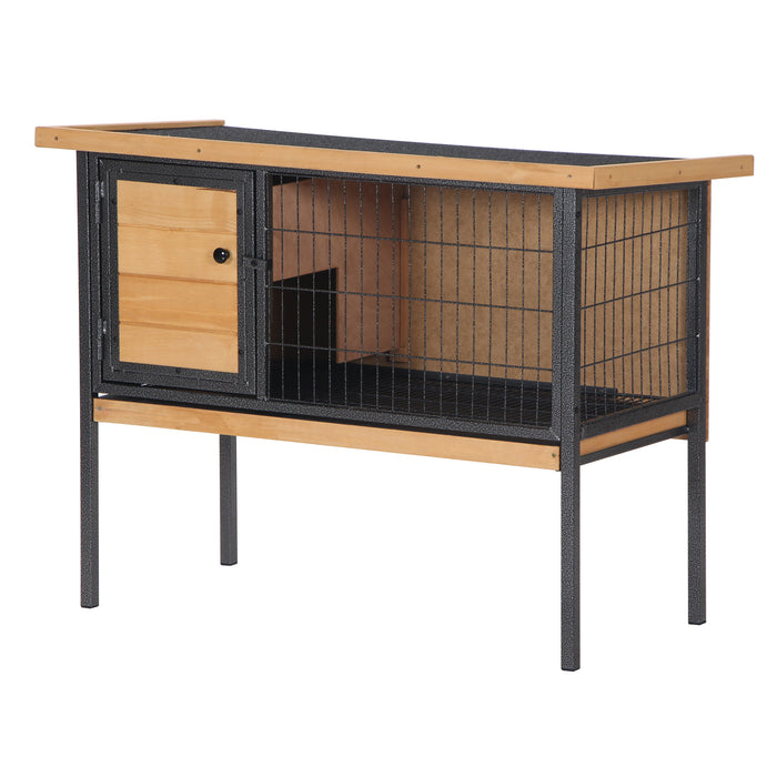 Elevated Wooden Hutch for Guinea Pigs and Bunnies - Outdoor Pet Cage with Slide-Out Tray, Lockable Door, and Openable Roof - Durable Small Animal Shelter for Secure & Easy Cleaning