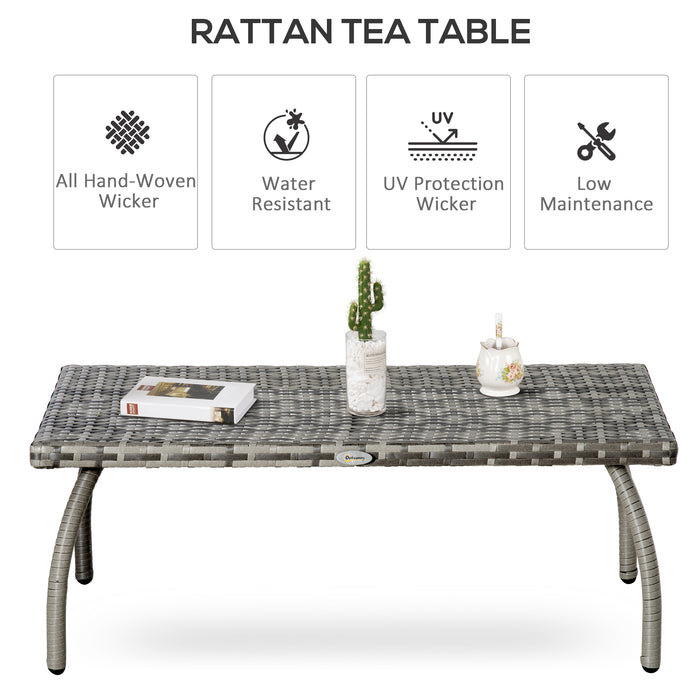 Outdoor Rattan Coffee Table - All-Weather Wicker Side Table in Grey - Ideal for Garden, Balcony, and Backyard Spaces