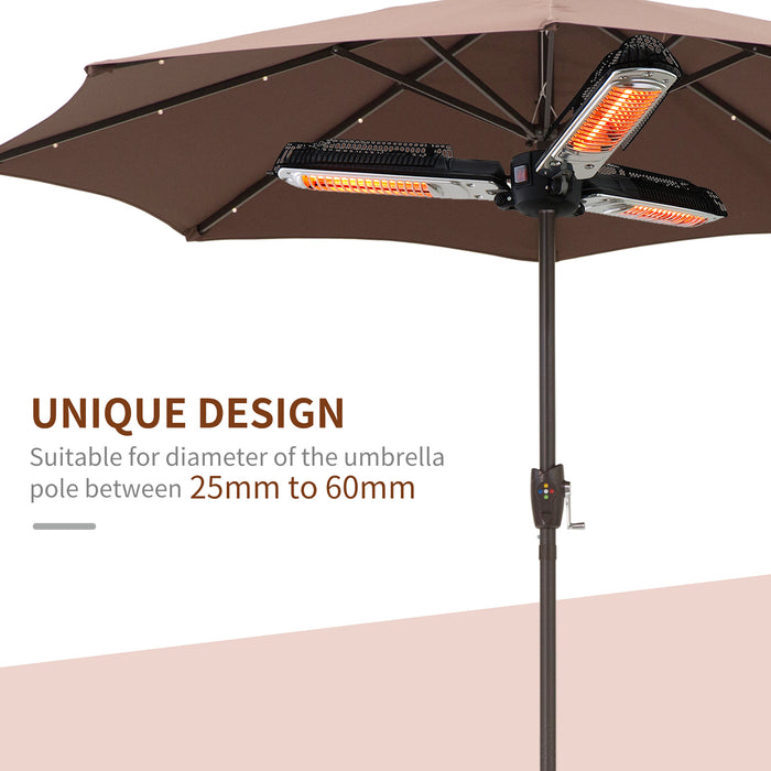 Electric Umbrella Parasol Infrared Heater - 2000W, Mounted, Gazebo Compatible, for Outdoor Patios - Ideal for Weatherproof Al Fresco Comfort