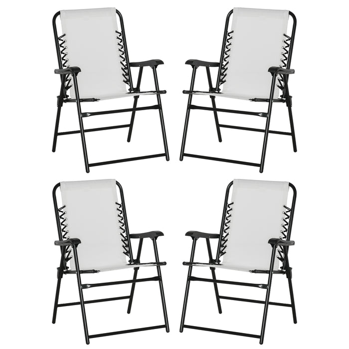 Outdoor Portable Folding Chair Set for Patio - Cream White Steel Frame Loungers with Armrest for Camping, Pool, Beach & Deck - Comfortable Lawn Seating Solution for Relaxation